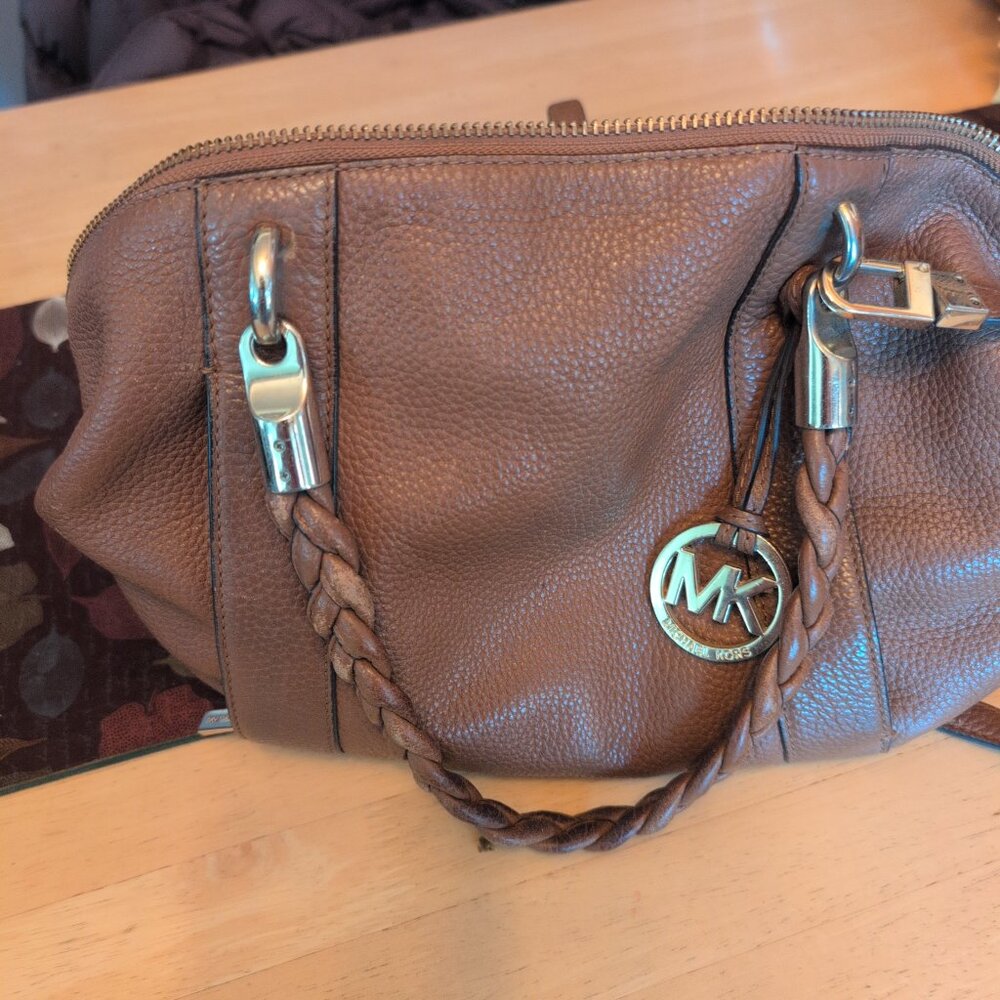 Michael Kors Brown Leather Naomi Braided Handle Satchel - Picture 4 of 10